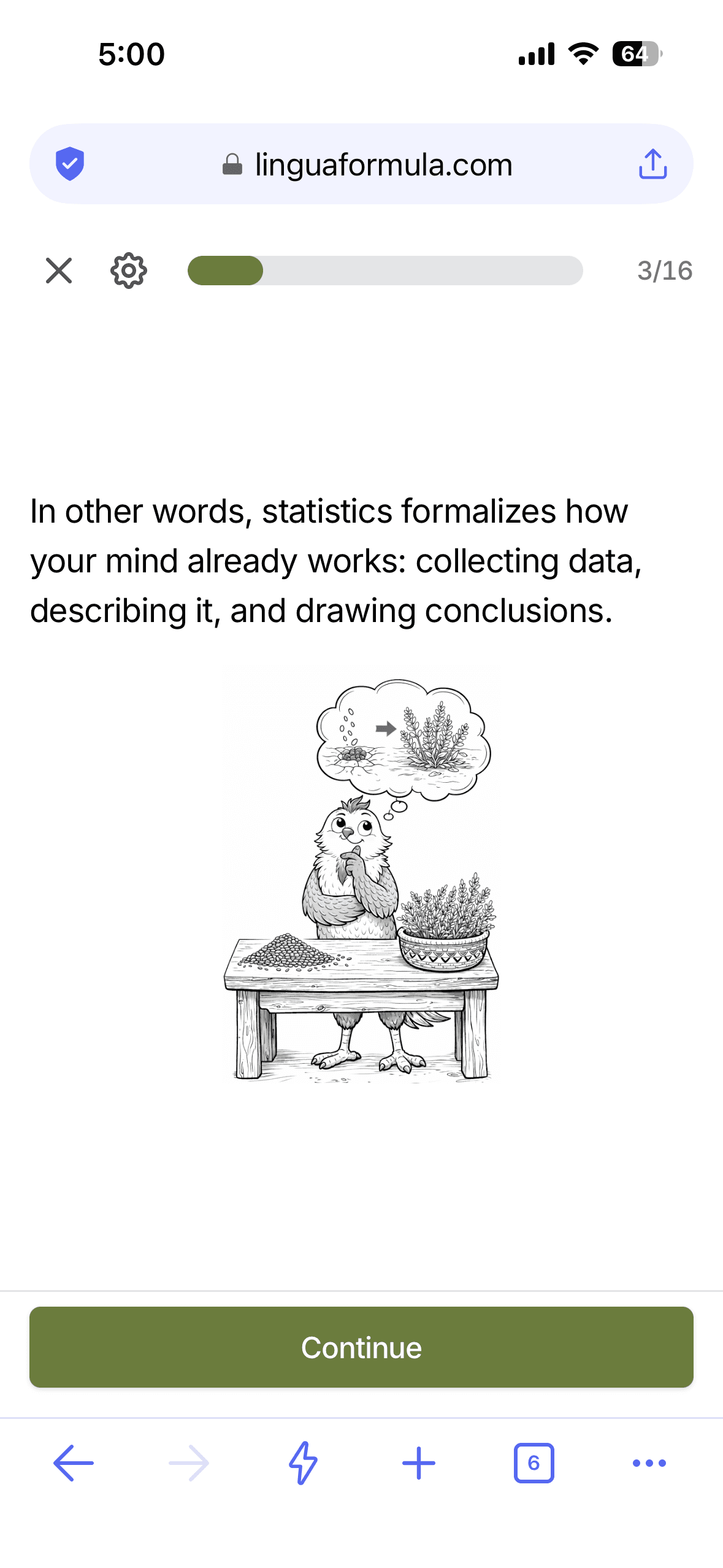 Lingua Formula narrative encapsulation, mobile screen 3 of 3